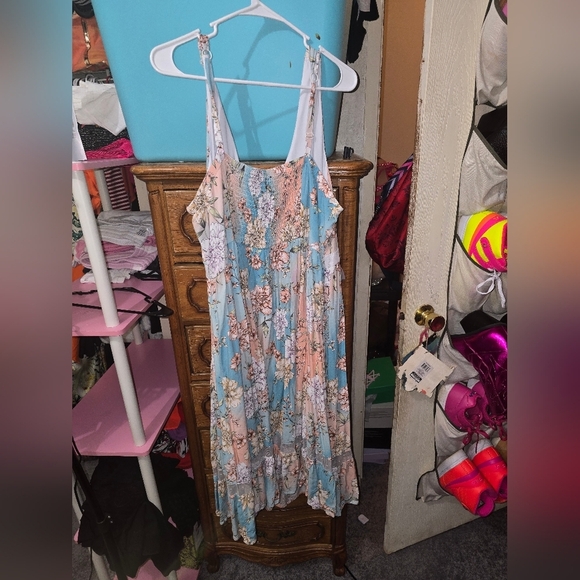 Torrid 3x Multi Floral Mesh Inset Challis Skater Midi Dress - Picture 6 of 7